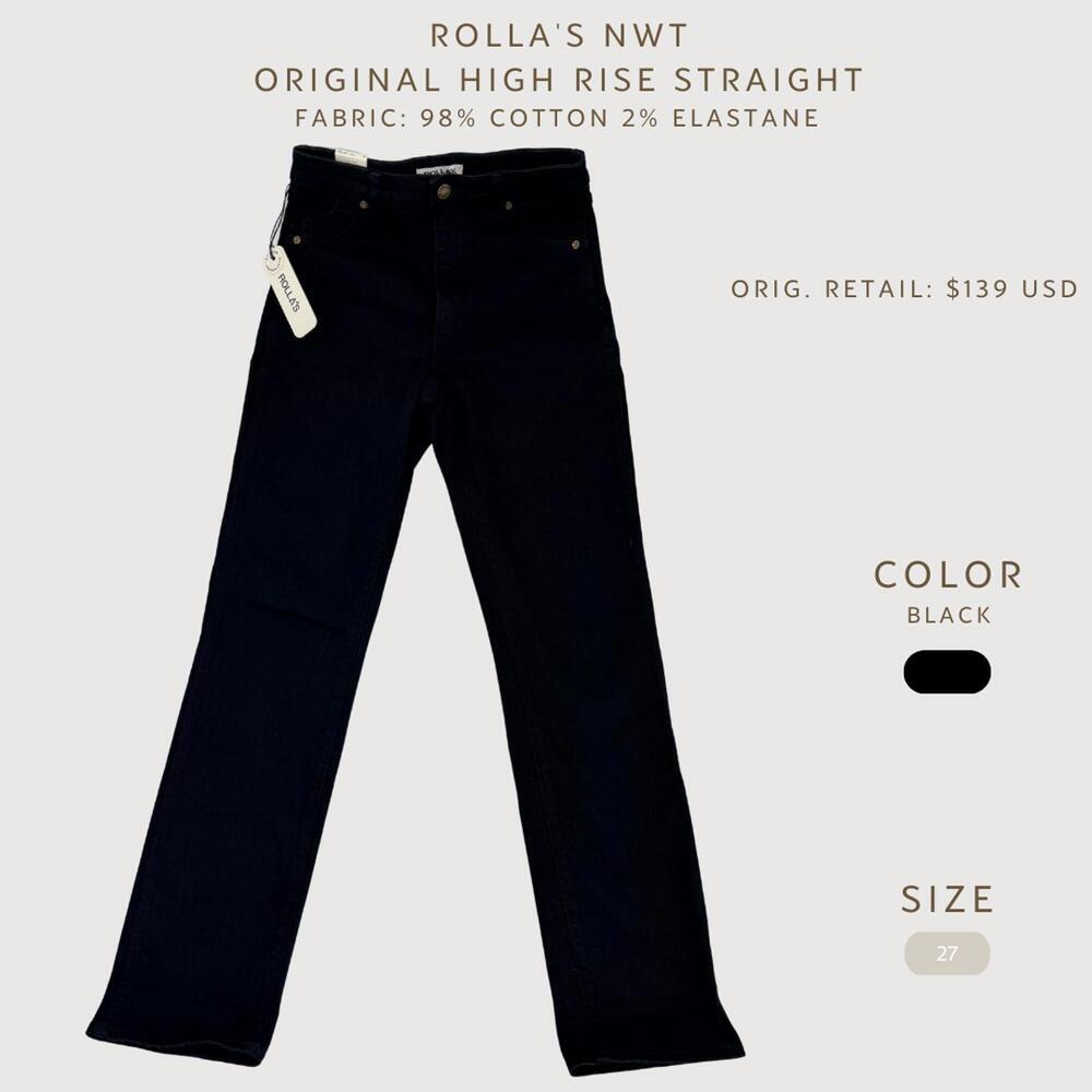 Rolla's Original Straight Jeans High Rise Black 27 NWT - Picture 2 of 9